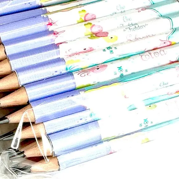 Mini Lápis Fundo do Mar Personalizado - feito à mão por Mi Papelaria Criativa