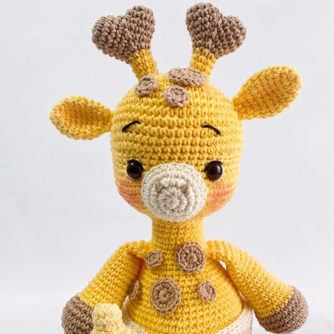 Girafa em amigurumi 100% algodão, manta em algodão 90x90cm e fraldinhas de boca (bordadas com o tema de sua preferencia) - foto 3