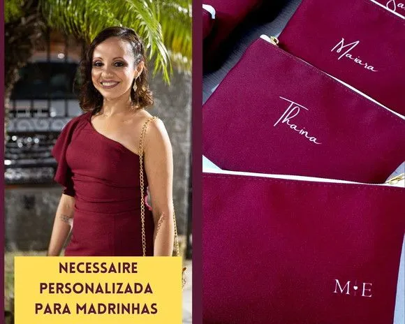 Necessaire personalizada - madrinhas Marsala - artesanato feito à mão por Innovare Studio