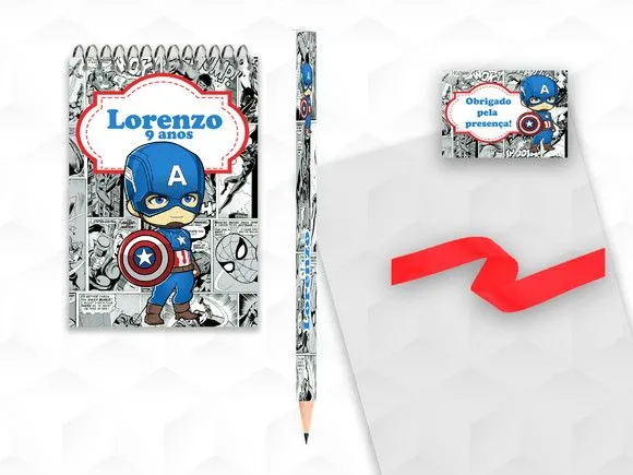 Bloquinho com Lápis Capitão América Cute Personalizado - artesanato feito à mão por creativitybynina