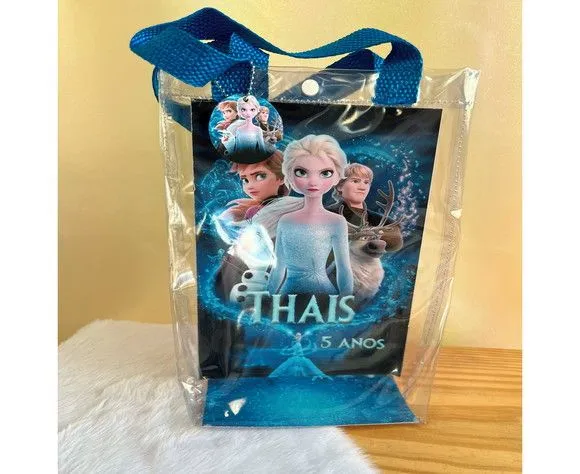 Sacola Transparente Frozen Personalizado - feito à mão por Artmanha Lembrancinhas