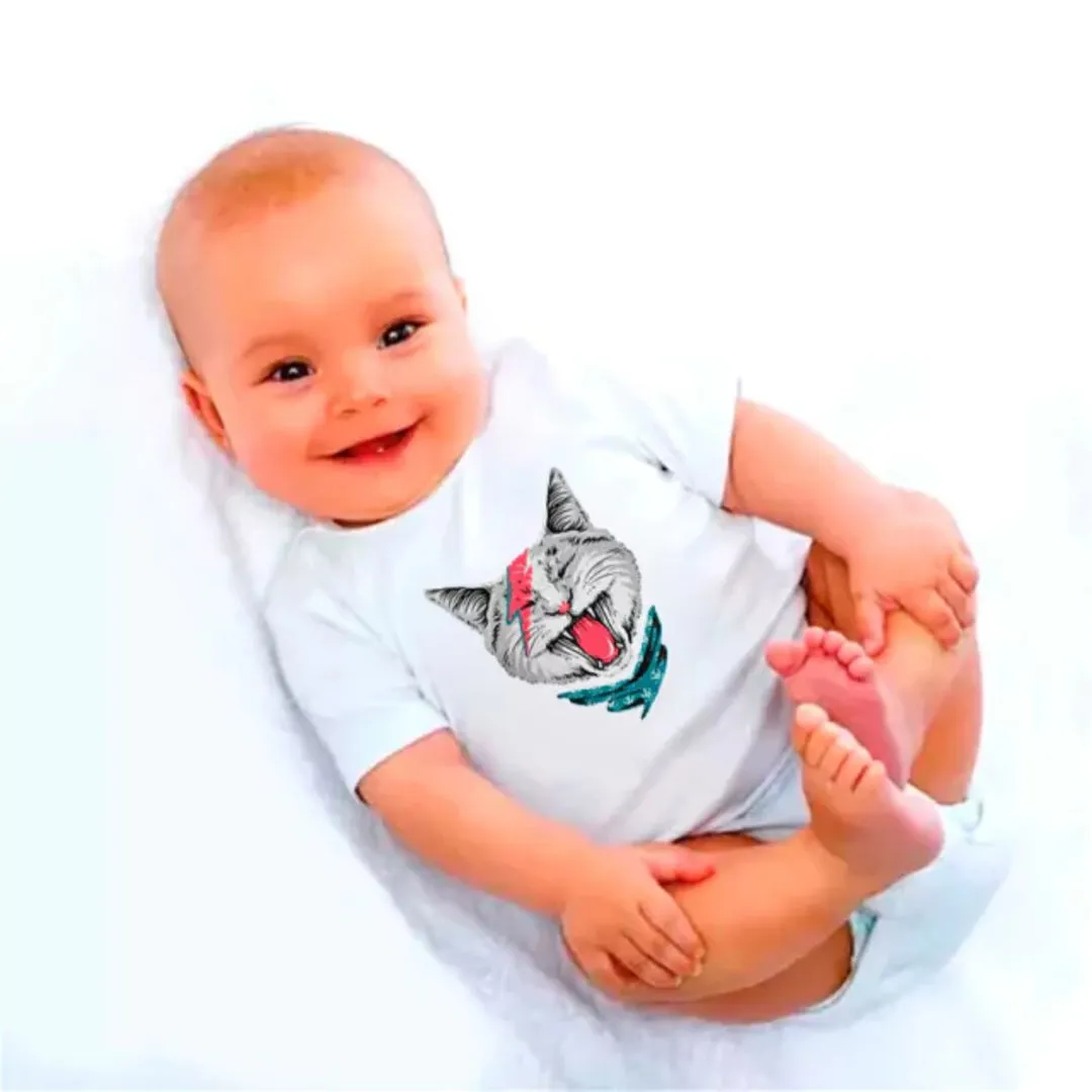 Body bebê David Bowie, estampa bowie cat, 100% algodão
