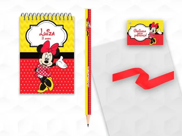 Bloquinho com Lápis Minnie Vermelha Personalizado - artesanato feito à mão por creativitybynina