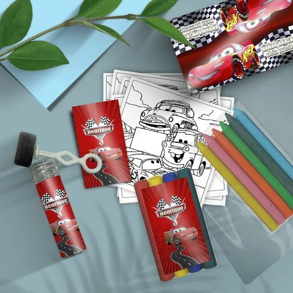 Kit Massinha + Giz + Bolha - Carros Disney Personalizado - feito à mão por Mi Papelaria Criativa