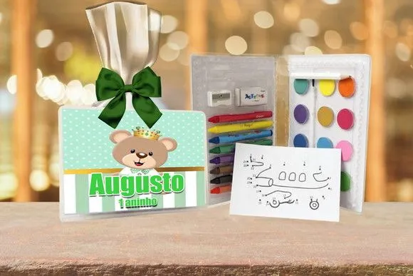 Estojo de Pintura Ursinho Realeza Verde Personalizado - feito à mão por Artmanha Lembrancinhas