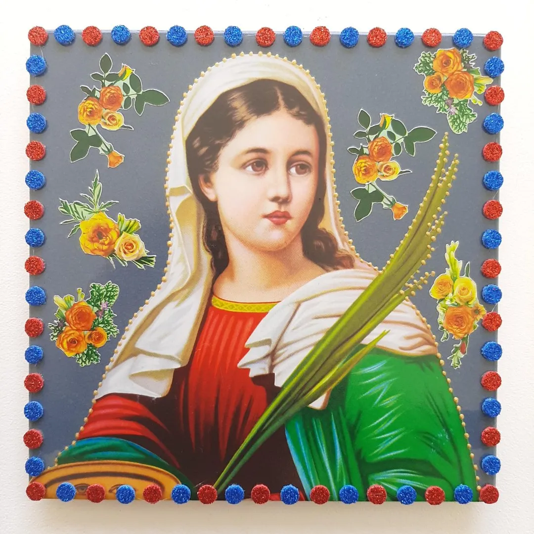Quadrinho de Azulejo Santa Luzia - artesanato de Estudio Bananeira