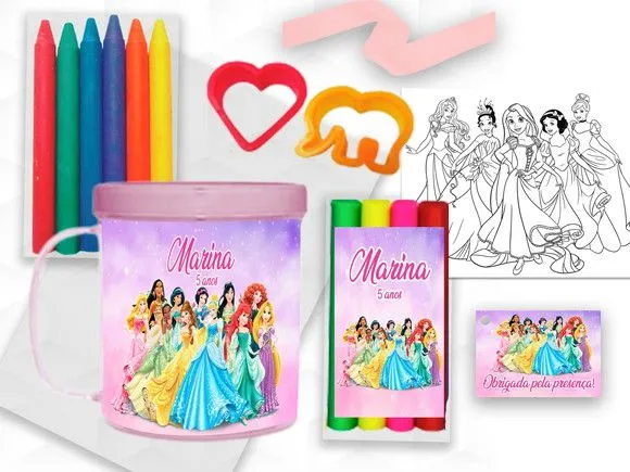 Caneca com Giz e Massinha Princesas Personalizada - artesanato feito à mão por creativitybynina