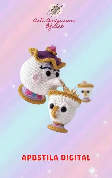 Receita Sra Potts e Zip a Bela e a Fera Amigurumi - artesanato feito à mão por Arte Amigurumi Oficial