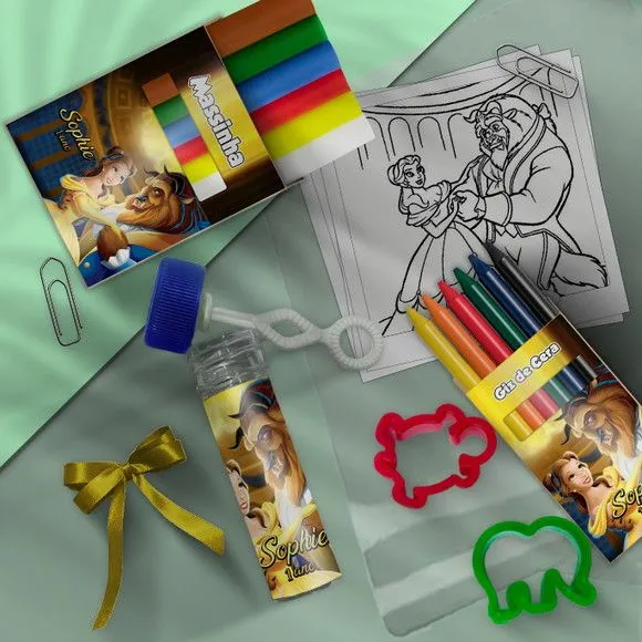 Kit Massinha Infantil Bela e a Fera Personalizado - feito à mão por Mi Papelaria Criativa