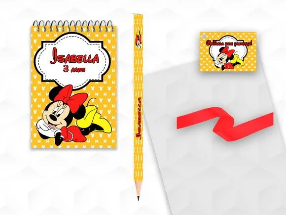 Bloquinho com Lápis Minnie Vermelha Personalizado - artesanato feito à mão por creativitybynina