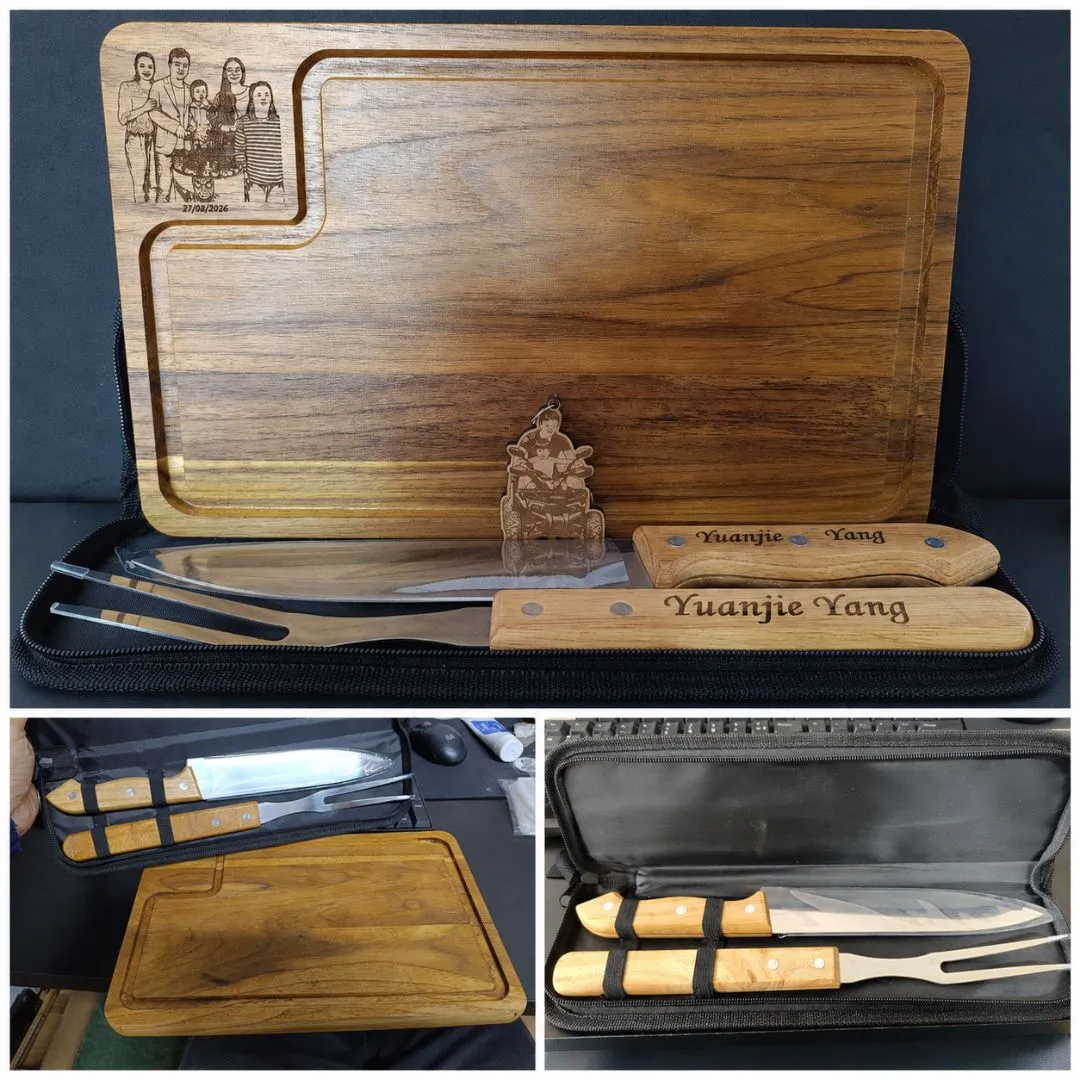 Kit churrasco - Tabua + Estojo c/ garfo e faca - artesanato feito à mão por PrimeBox