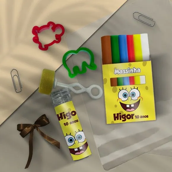 Kit Massinha + Bolha - Bob Esponja Personalizado - feito à mão por Mi Papelaria Criativa