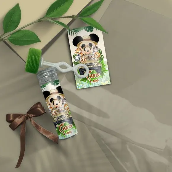 Bolha de Sabão - Mickey Safari Personalizado - artesanato feito à mão por Mi Papelaria Criativa