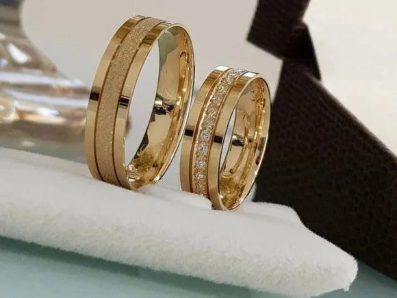 Par Alianças de Noivado Moeda Antiga 6mm + Anel Solitário - artesanato feito à mão por TM JOIAS