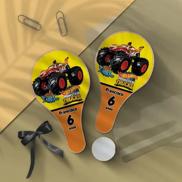 Raquete Ping Pong - Monster Trucks Personalizada - feito à mão por Mi Papelaria Criativa