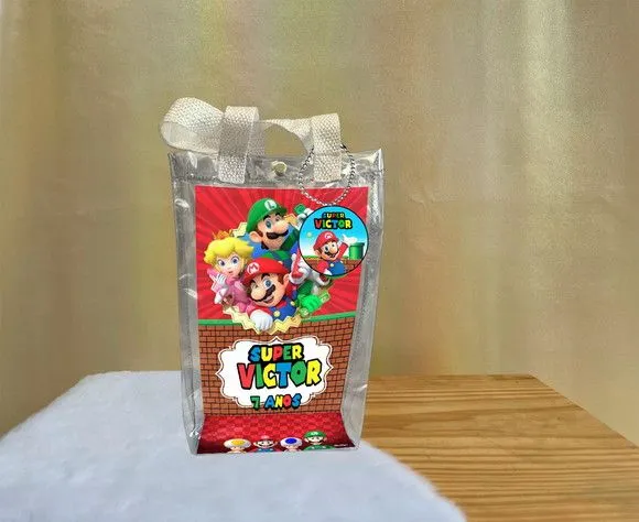 Sacola Transparente Super Mario Personalizado - artesanato de Artmanha Lembrancinhas