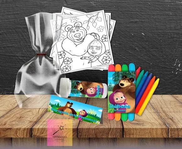 Kit Massinha + Giz + Bolha Marsha e o Urso Personalizado - feito à mão por Artmanha Lembrancinhas