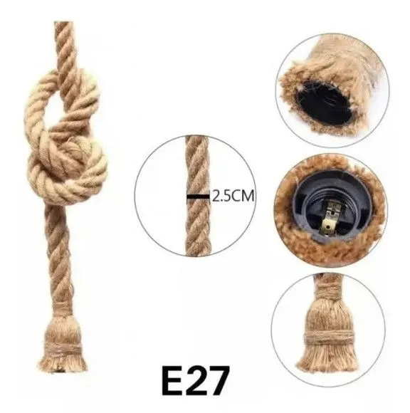 06 Luminária Pendente Design Rustico Corda Natural Bocal E27