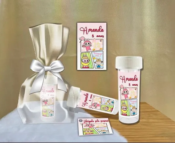 Bolha de Sabão Labubu Personalizada - feito à mão por Artmanha Lembrancinhas