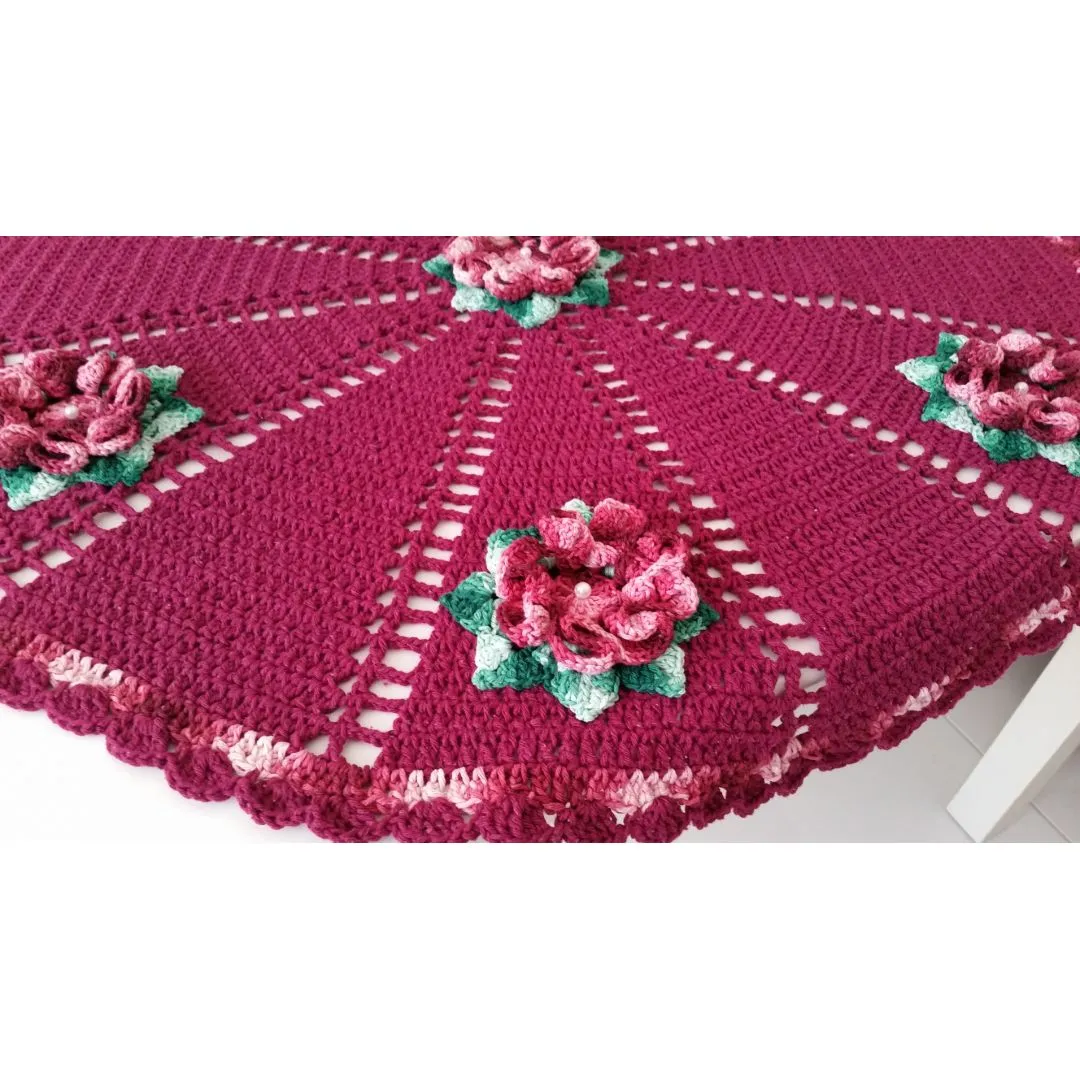 Toalha de Mesa com Aplicação Flores - Magenta 87 cm - foto 3