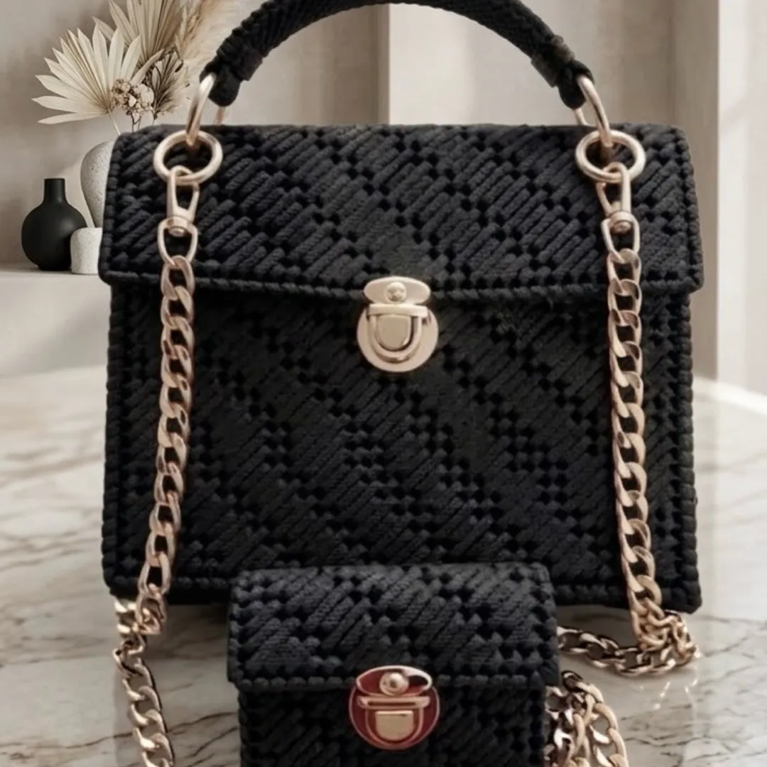 Kit Bolsa de Crochê  em Tela Plástica com Fio Náutico