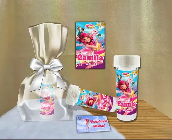 Bolha de Sabão Mundo de Mia Personalizada - feito à mão por Artmanha Lembrancinhas