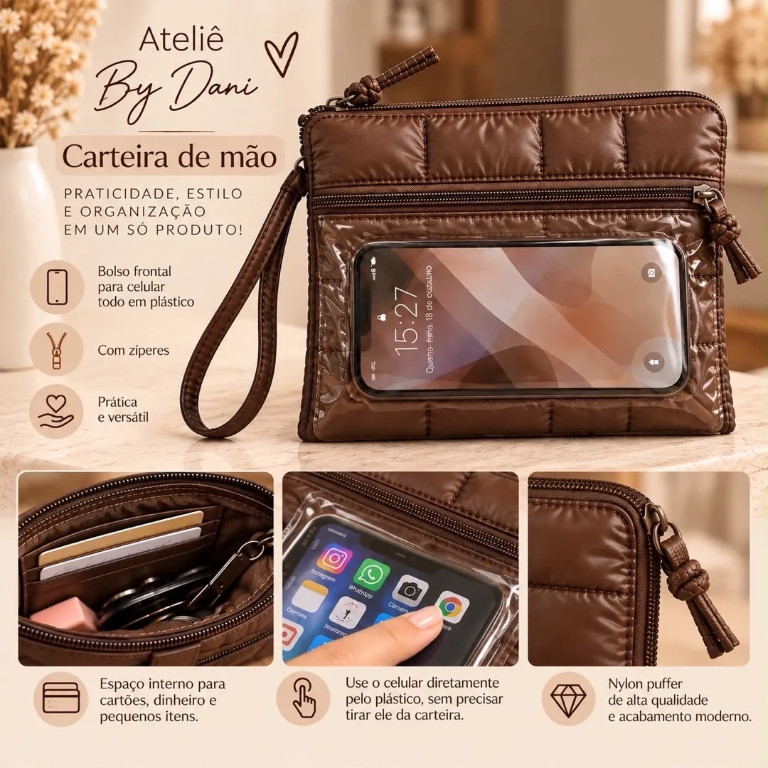 Carteira de  Celular Puffer - artesanato feito à mão por Arte em Pano By Dani