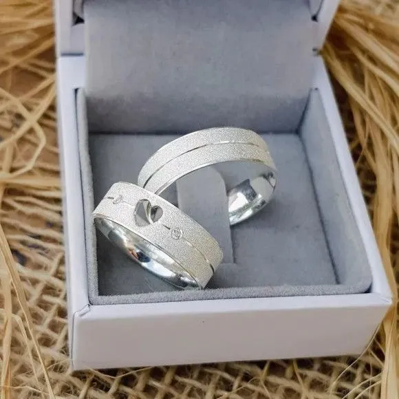 Par Alianças Prata 950 Namoro 6mm + Anel Compromisso - artesanato feito à mão por TM JOIAS
