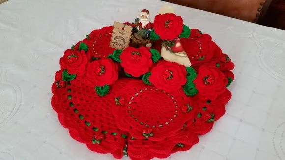 Conjunto Sousplat Natal em Crochê 18 Pçs 06 Lugares - foto 4