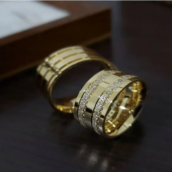 Alianças de Ouro 18k 10mm 10grs Casamento + Anel Solitário - feito à mão por TM JOIAS