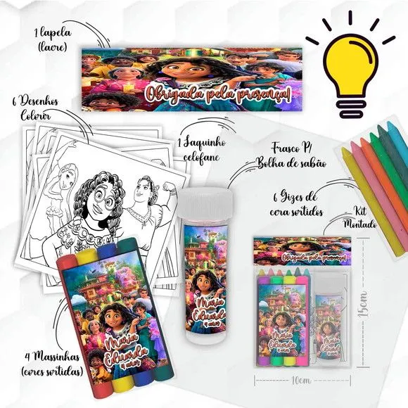 Kit Massinha + Giz + Bolha Encanto Personalizado - feito à mão por Mi Papelaria Criativa