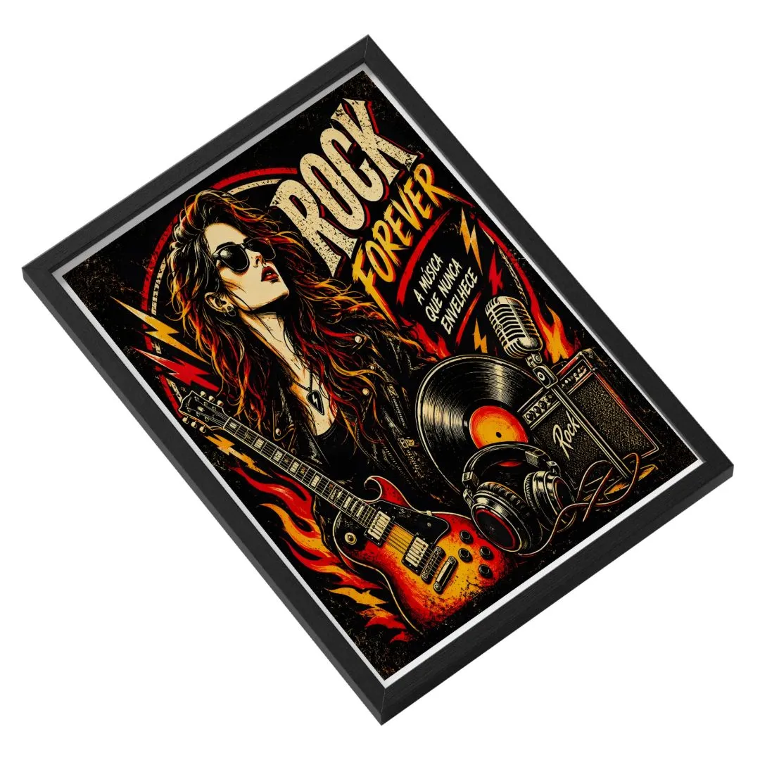 Quadro Rock Forever Estilo Vintage Vermelho e Amarelo A3 - foto 3