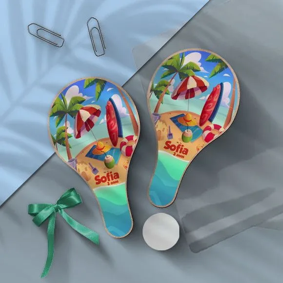Raquete Ping Pong - Praia Personalizada - feito à mão por Mi Papelaria Criativa