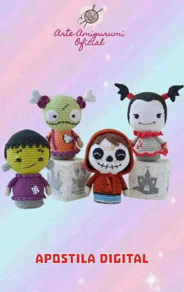 Receita Halloween Combo 4 Bonecos Amigurumi - artesanato feito à mão por Arte Amigurumi Oficial