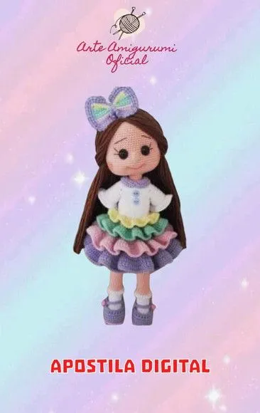 Receita Boneca Menina Arco Íris - feito à mão por Arte Amigurumi Oficial