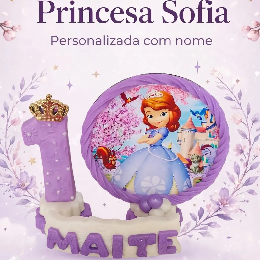 Vela Princesa Sofia Cenario Personalizada em Biscuit