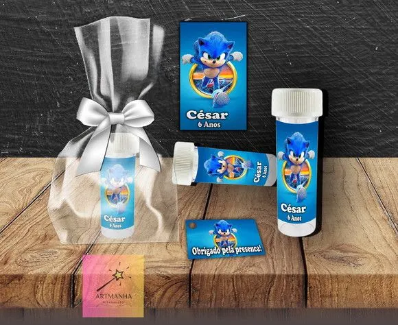 Bolha de Sabão Sonic Personalizada - feito à mão por Artmanha Lembrancinhas