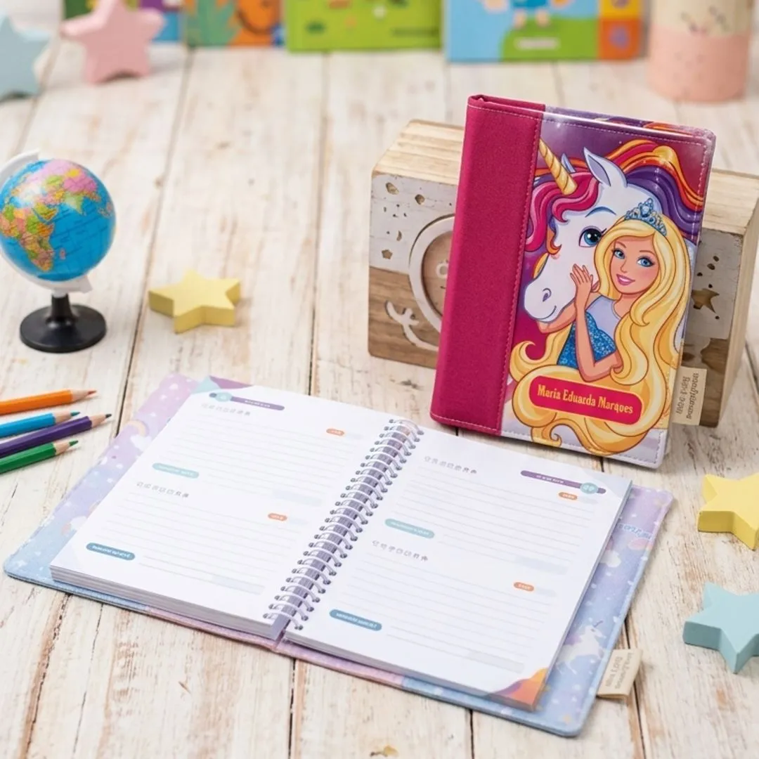 Capa para Agenda Escolar Personalizada em Tecido | Com Bolsos e Elástico - foto 3