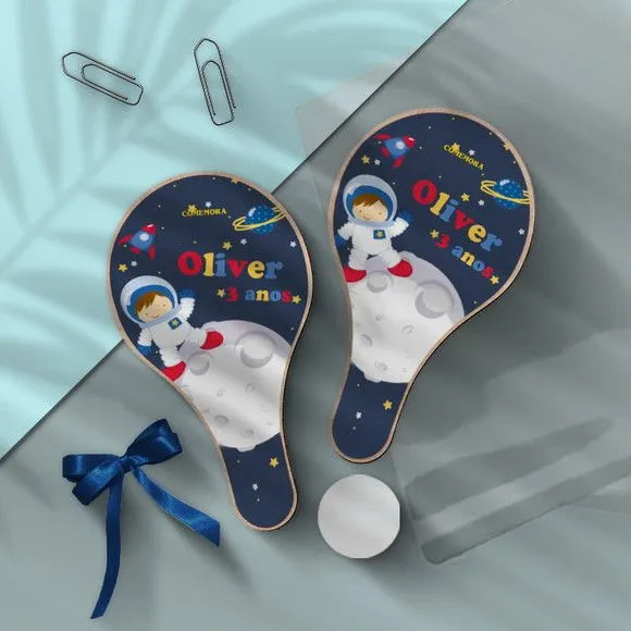 Raquete Ping Pong - Astronauta Personalizada - feito à mão por Mi Papelaria Criativa