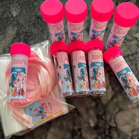 Bolha de Sabão Stitch e Angel Personalizada - artesanato feito à mão por Artmanha Lembrancinhas