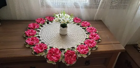 Centro de Mesa em Crochê Flores Mescla Pink - foto 4