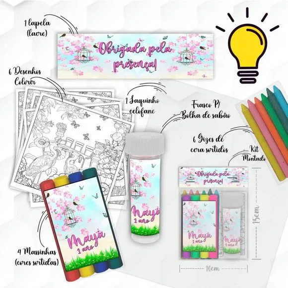 Kit Massinha + Giz + Bolha Jardim Encantado Personalizado - feito à mão por Mi Papelaria Criativa