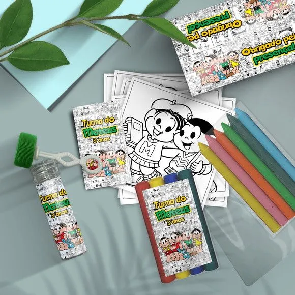 Kit Massinha + Giz + Bolha Turma da Mônica Personalizado - feito à mão por Mi Papelaria Criativa