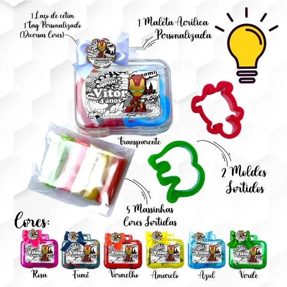Mini Maleta com Massinhas Homem de Ferro Personalizada - feito à mão por Mi Papelaria Criativa