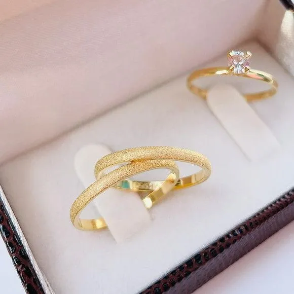 Alianças de Ouro 18k 2mm 2grs Casamento + Anel Solitário - artesanato feito à mão por TM JOIAS