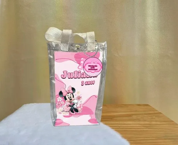 Sacola Transparente Minnie Rosa Personalizado - artesanato de Artmanha Lembrancinhas
