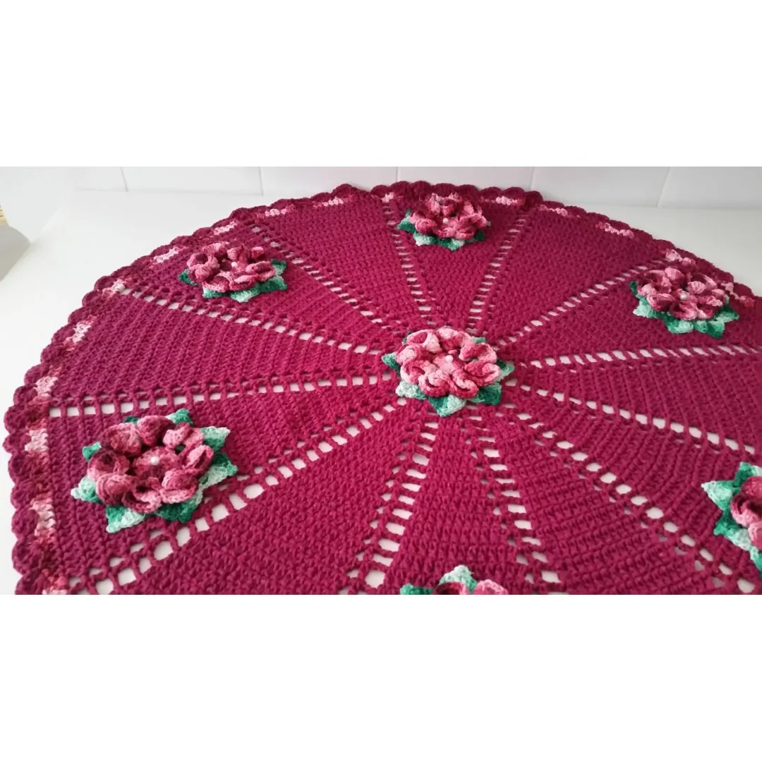 Toalha de Mesa com Aplicação Flores - Magenta 87 cm - foto 2