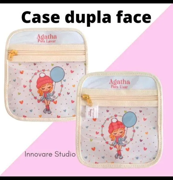 Case porta máscaras dupla face - Menina E Balão - feito à mão por Innovare Studio