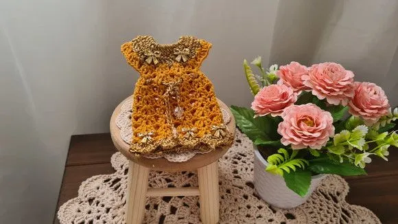 Capa para Adoçante Vestidinho Cinderela Dourado com Mostarda - foto 5