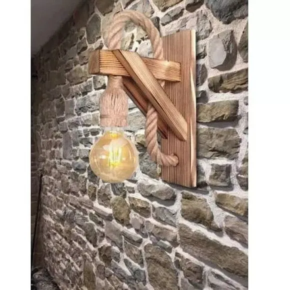 Arandela de Parede Madeira Rustico Corda Retro Promoçao - foto 2